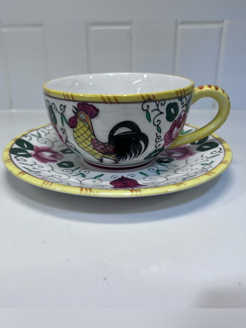 Ucagco Rooster & Rose Vintage Dinnerware Tea Cup & Saucer Set